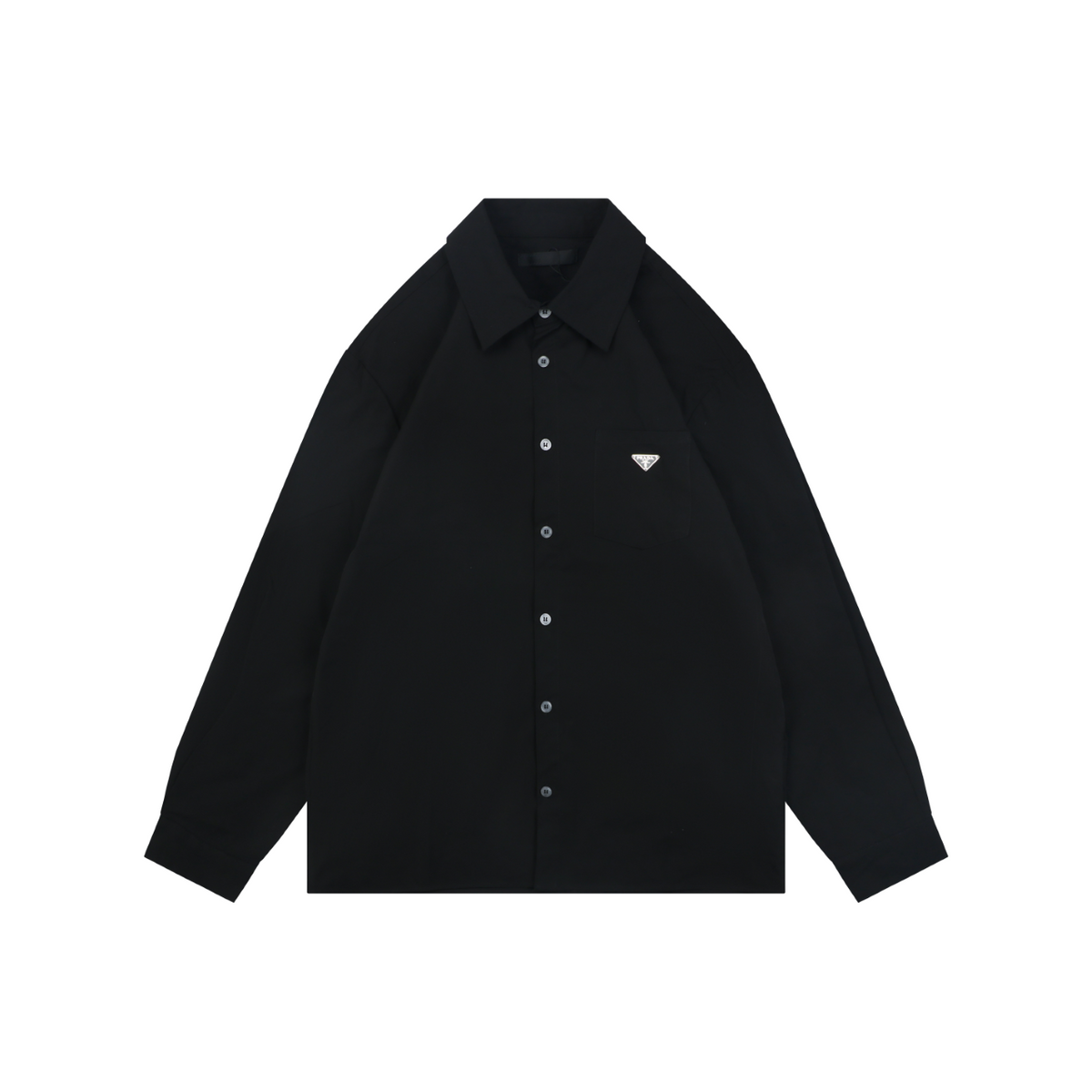 Prada Triangle Logo Patch Pocket Long-Sleeve Shirt - Black