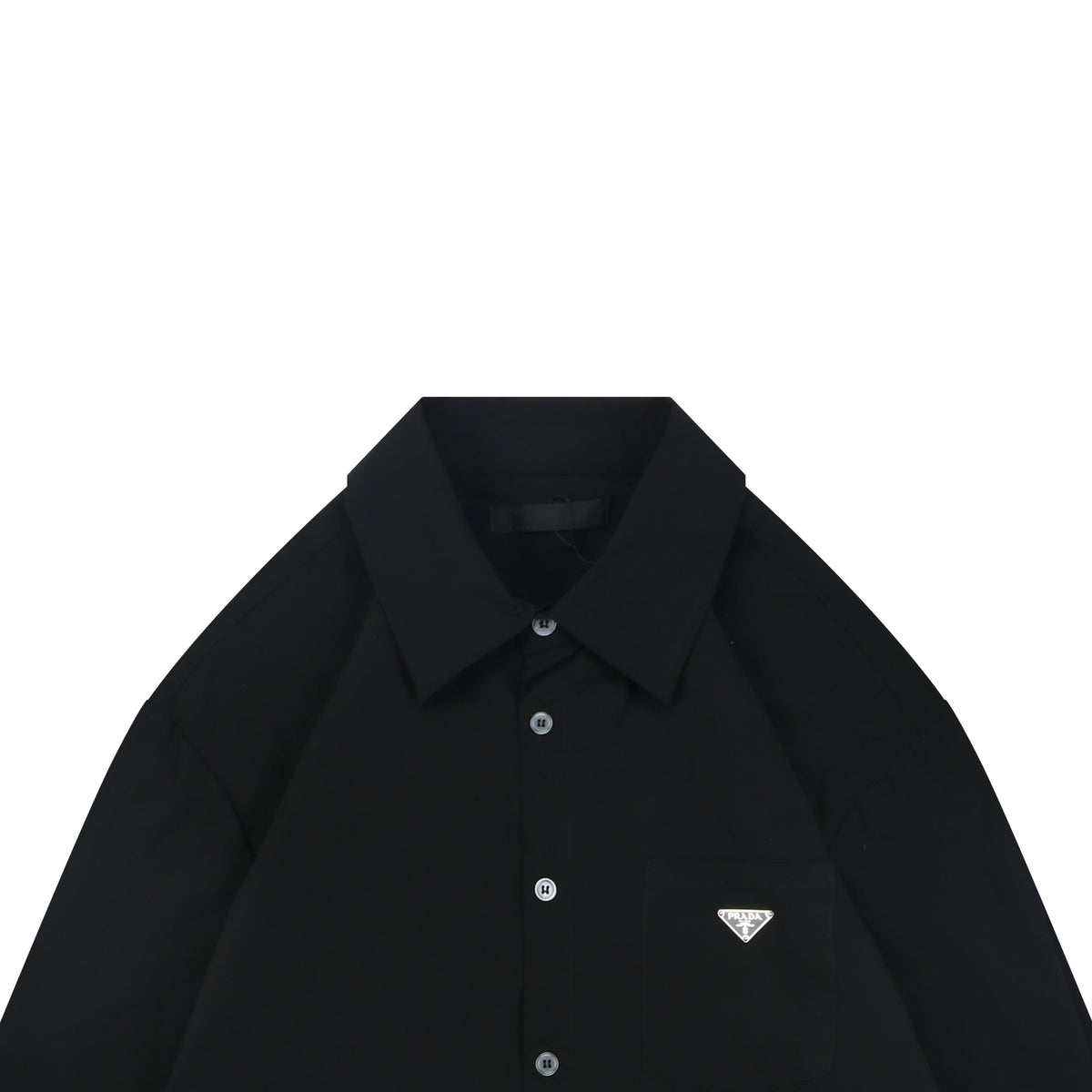Prada Triangle Logo Patch Pocket Long-Sleeve Shirt - Black