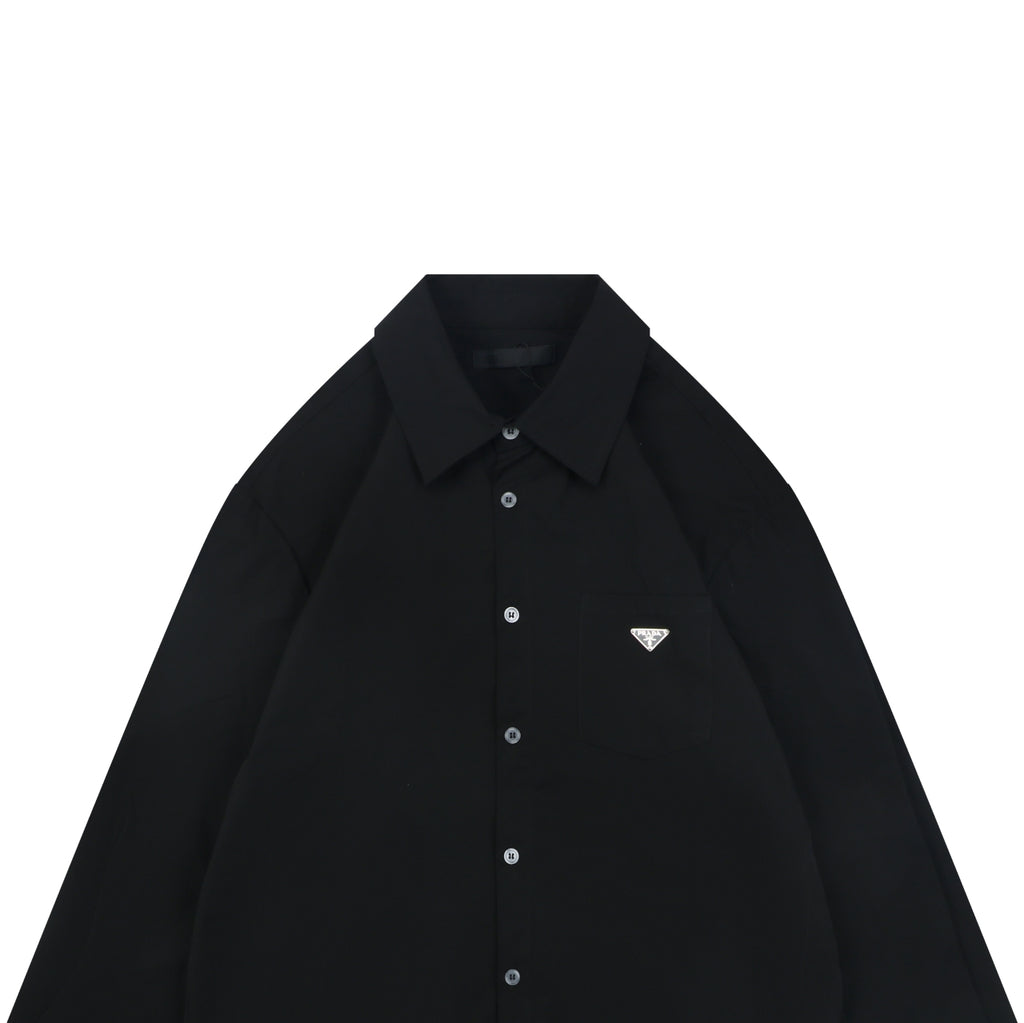 Prada Triangle Logo Patch Pocket Long-Sleeve Shirt - Black