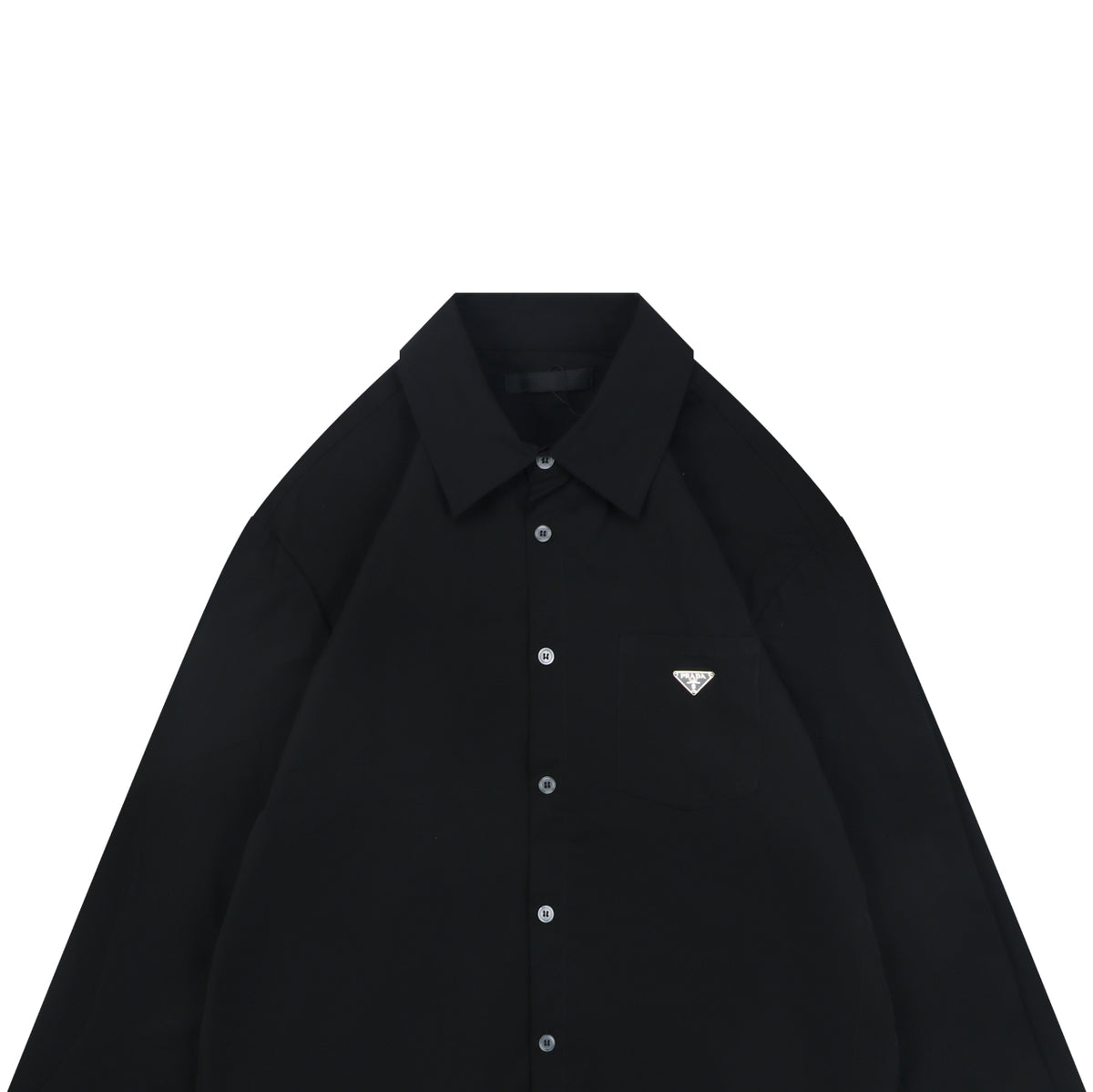 Prada Triangle Logo Patch Pocket Long-Sleeve Shirt - Black