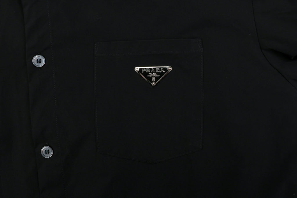 Prada Triangle Logo Patch Pocket Long-Sleeve Shirt - Black