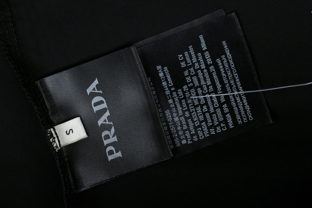 Prada Triangle Logo Patch Pocket Long-Sleeve Shirt - Black