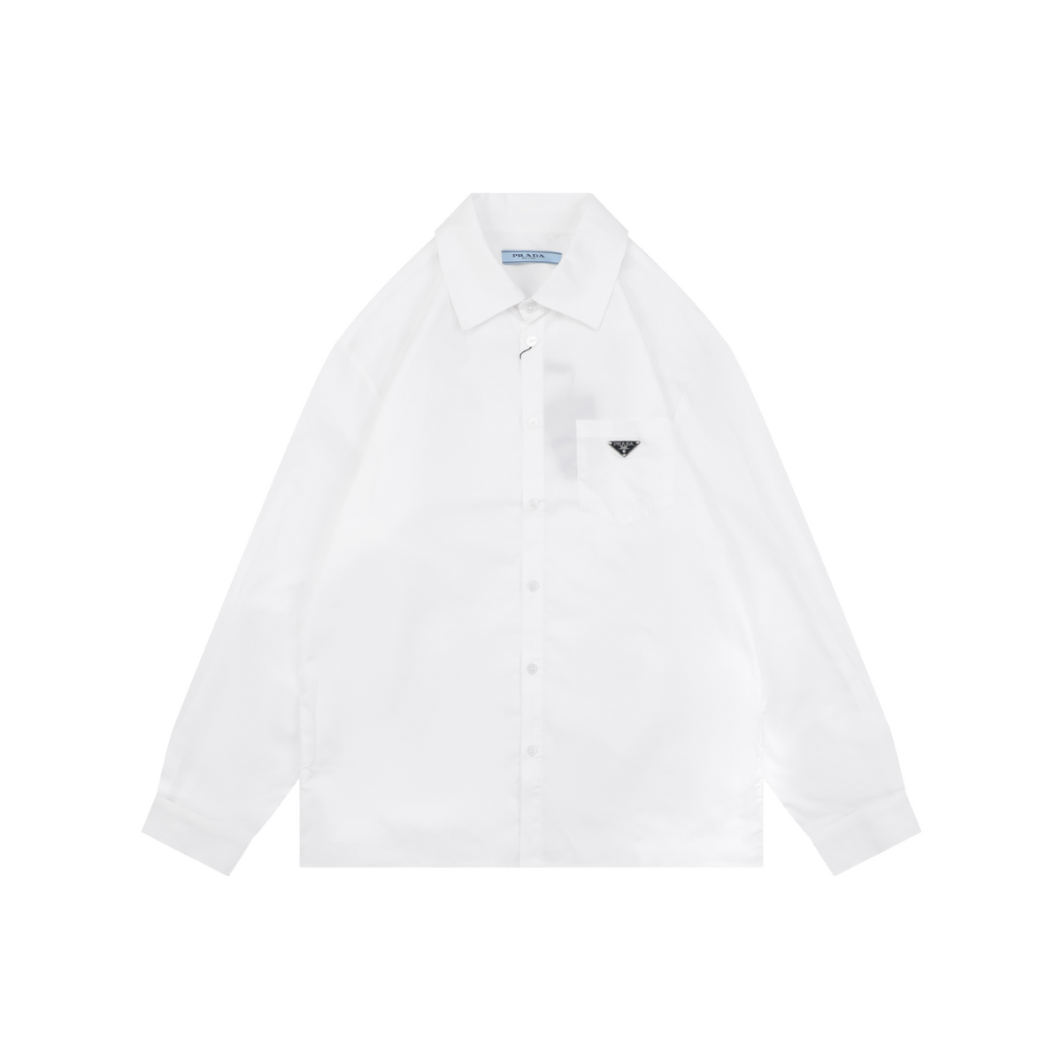 Prada Triangle Logo Patch Pocket Long-Sleeve Shirt - White