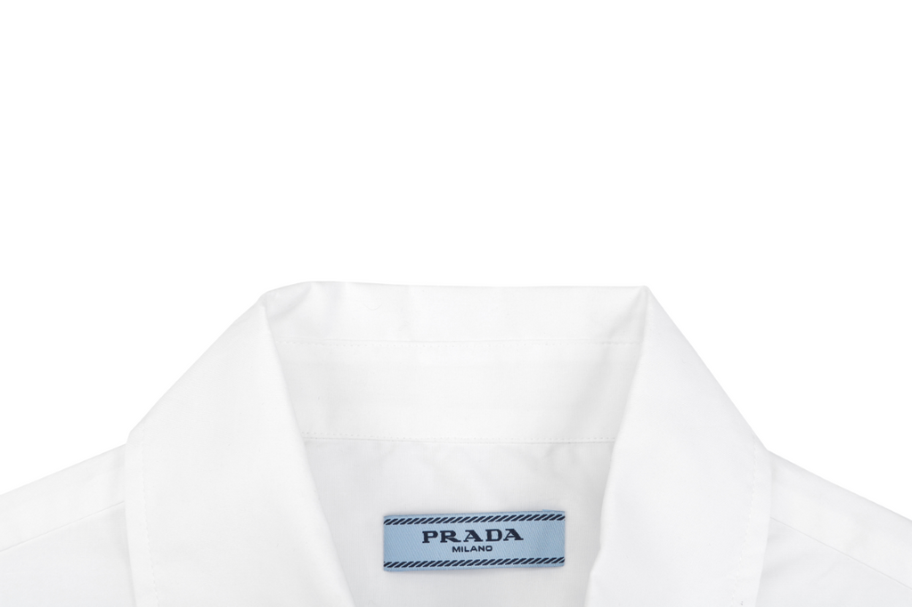 Prada Triangle Logo Patch Pocket Long-Sleeve Shirt - White