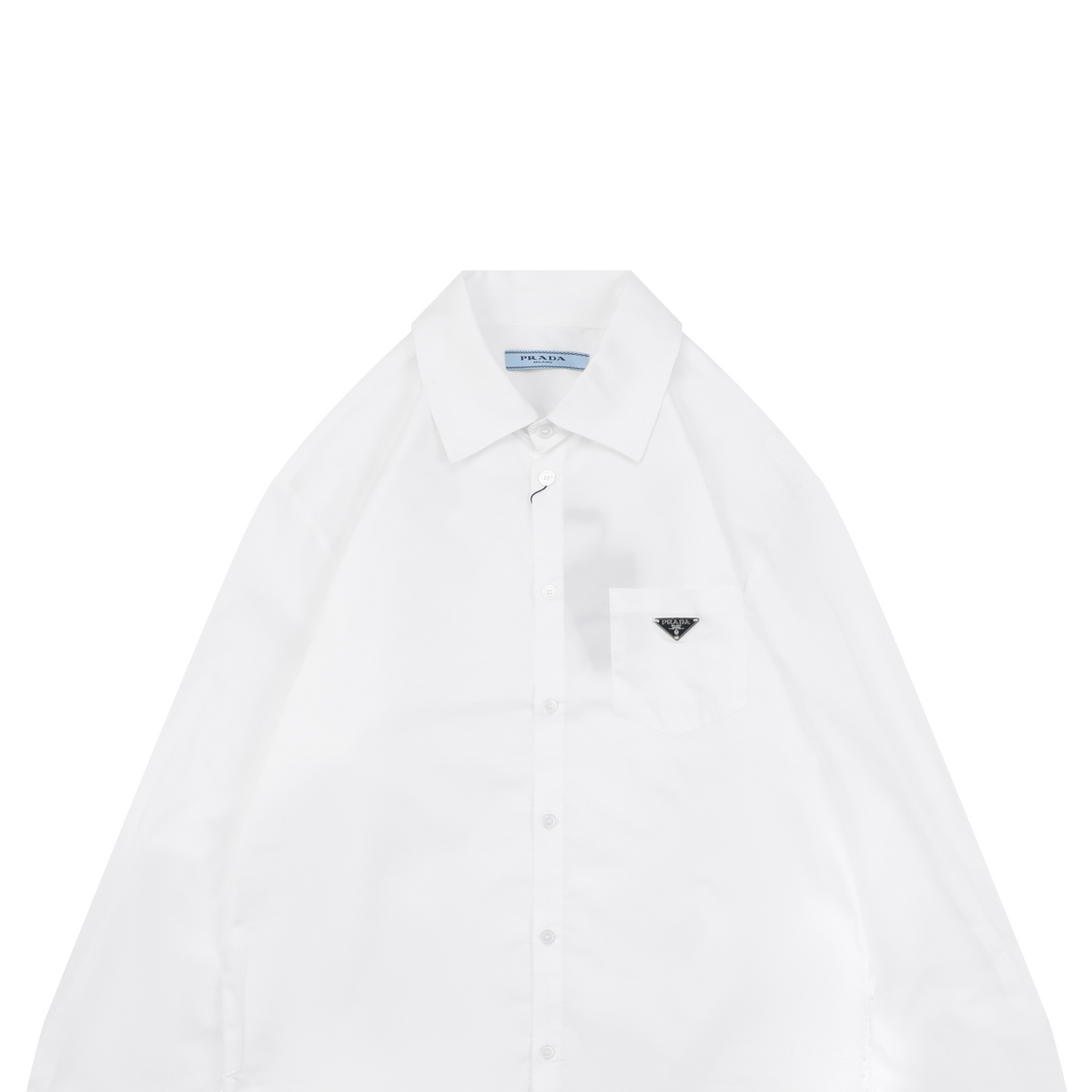 Prada Triangle Logo Patch Pocket Long-Sleeve Shirt - White