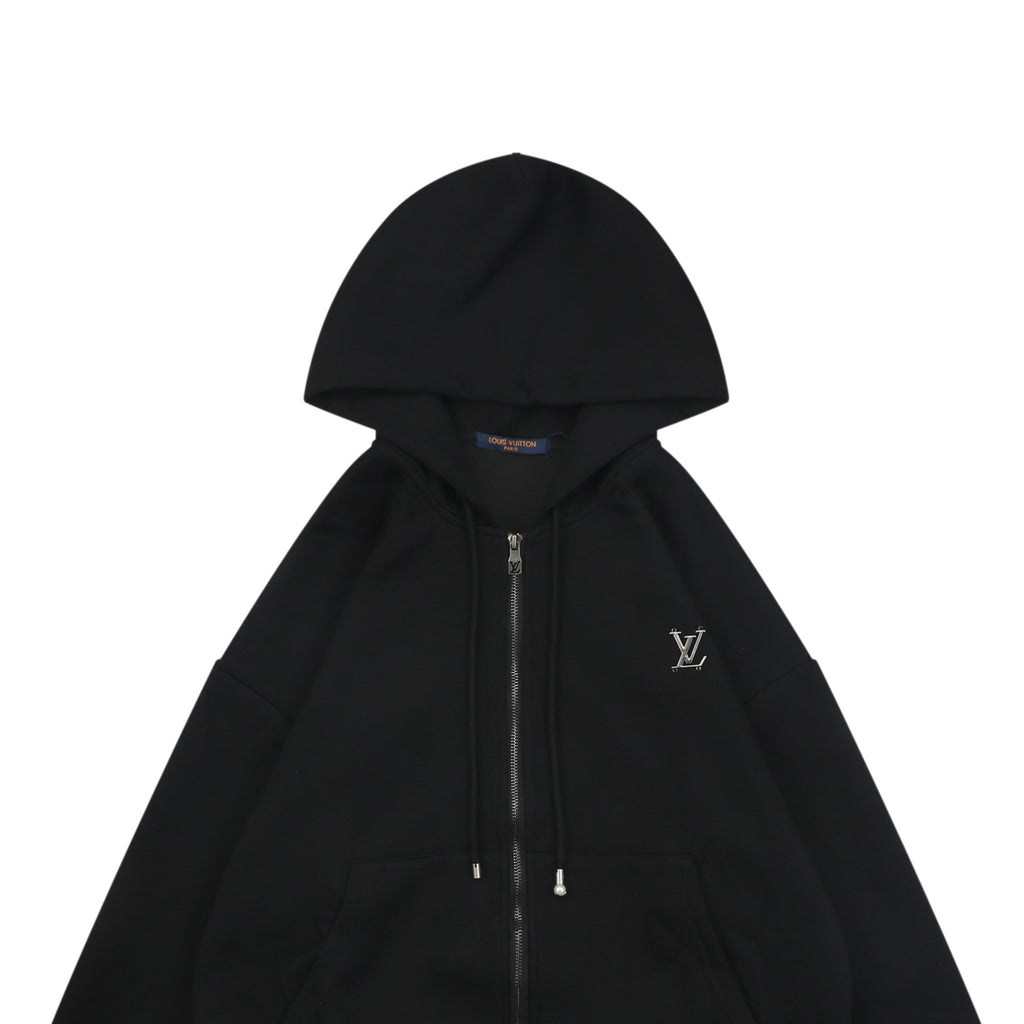Louis Vuitton Metal Monogram Small Logo Zip Hoodie - Black