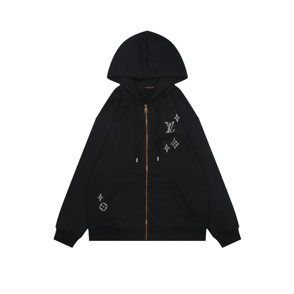 Louis Vuitton Hand-Painted Monogram Stitch-Embroidered Zip Hoodie - Black