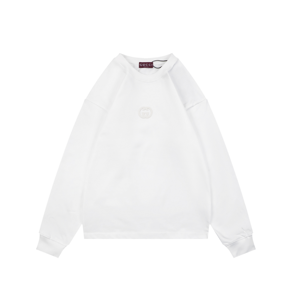 Gucci Centre Tonal Double-G Embroidered Long-Sleeve T-Shirt - White