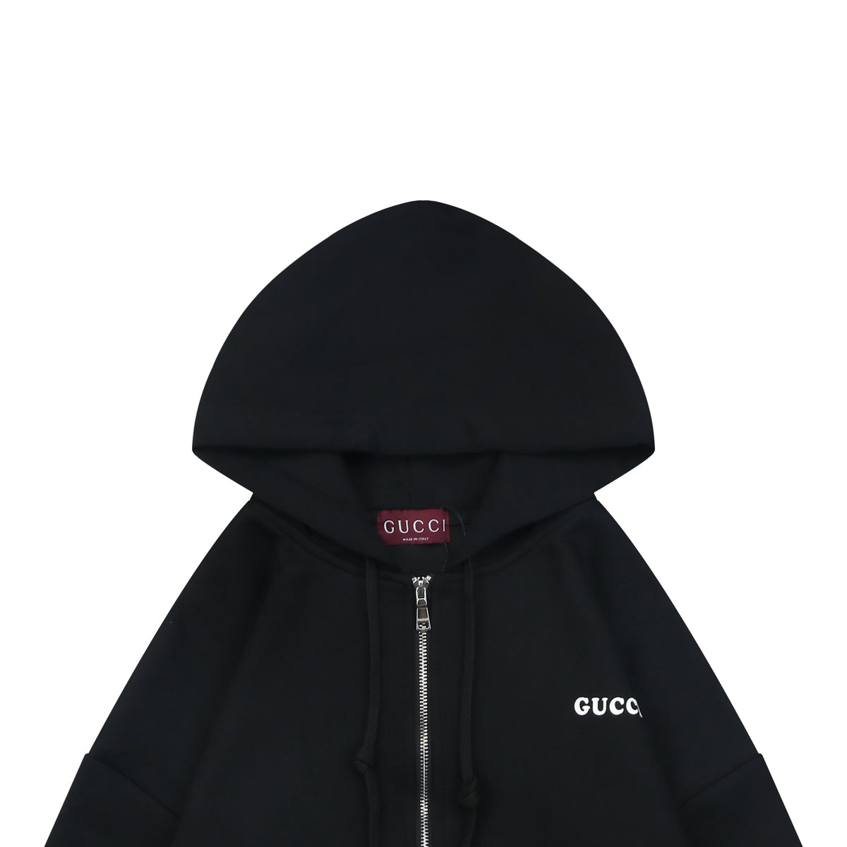 Gucci Right-Side Small G Letter Print Zip Hoodie - Black