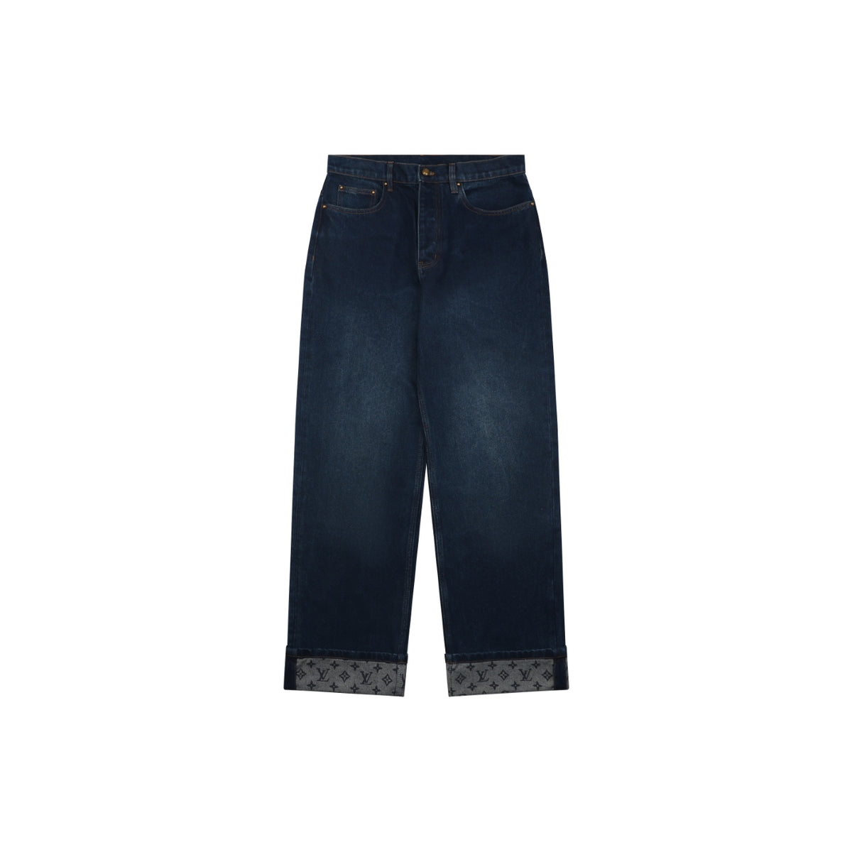 Louis Vuitton Grey Monogram Turn-Up Cuff Denim Trousers - Indigo