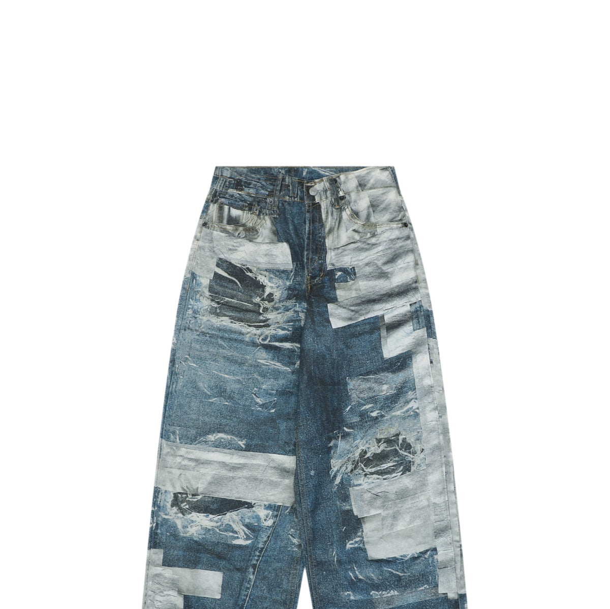 Acne Studios Patchwork Trompe-L'Oeil Print Denim Trousers - Blue