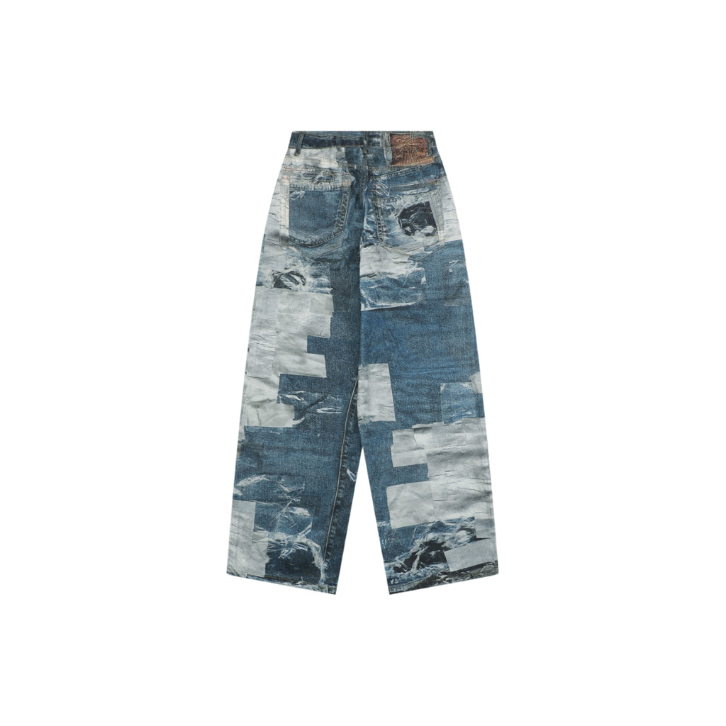 Acne Studios Patchwork Trompe-L'Oeil Print Denim Trousers - Blue