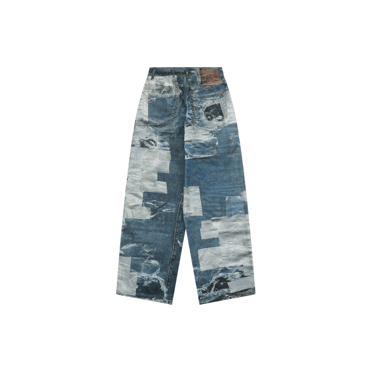 Acne Studios Patchwork Trompe-L'Oeil Print Denim Trousers - Blue
