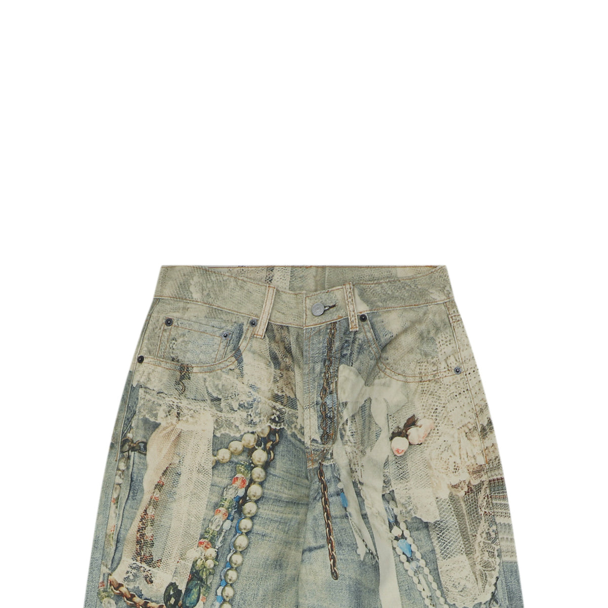 Acne Studios Lace and Pearl Chain Print Denim Trousers - Blue