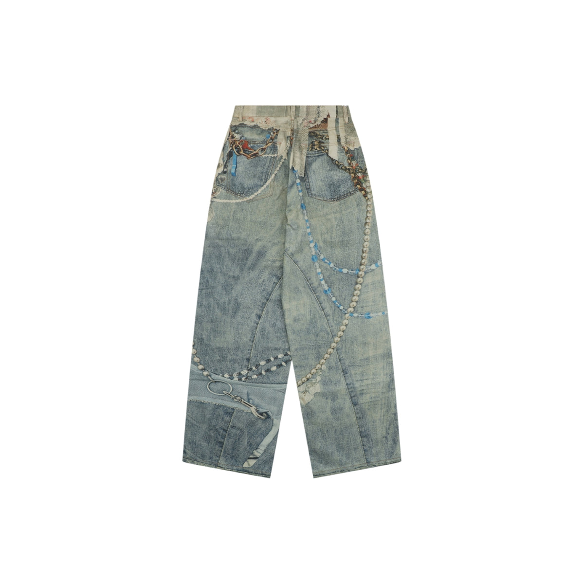Acne Studios Lace and Pearl Chain Print Denim Trousers - Blue
