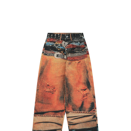 Acne Studios Multi-Belt Graphic Print Denim Trousers - Orange / Teal