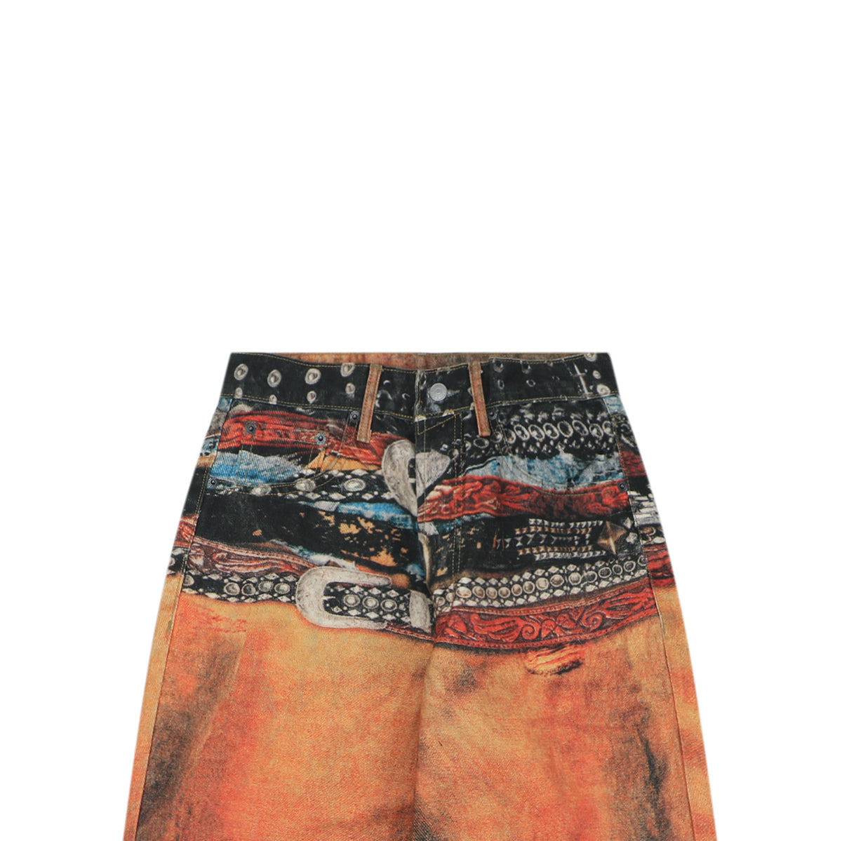 Acne Studios Multi-Belt Graphic Print Denim Trousers - Orange / Teal