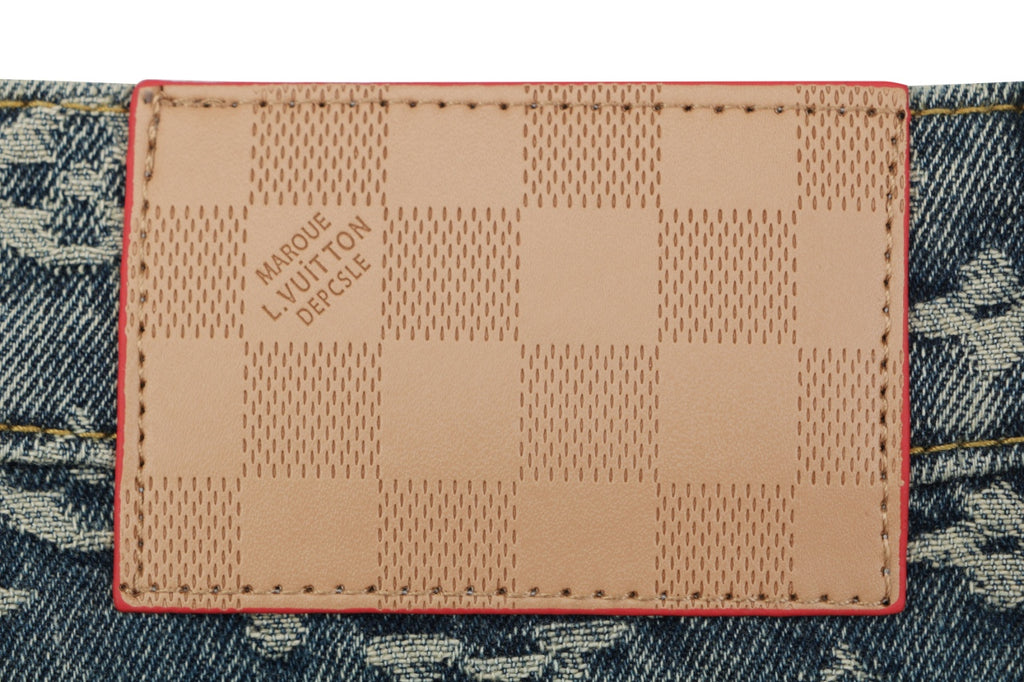 Louis Vuitton Monogram Jacquard Denim Trousers with Leather Side-Stripe - Grey