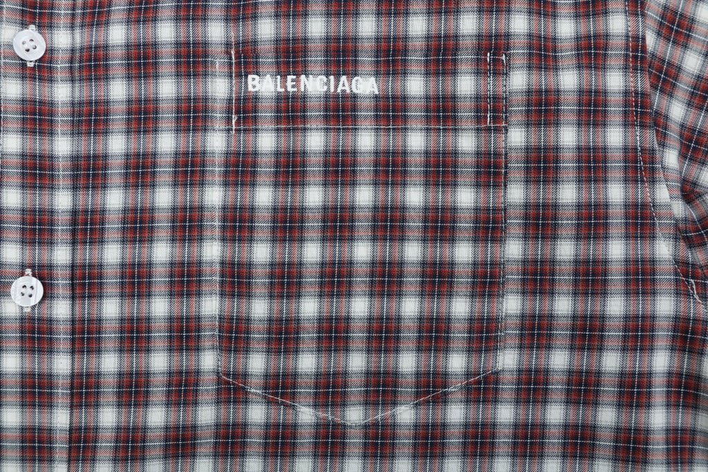 Balenciaga Red and Grey Check Faux Two-Piece Layered Long-Sleeve Shirt
