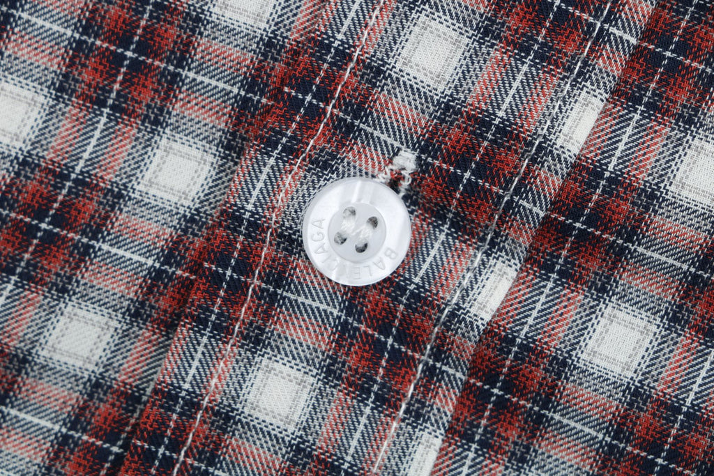 Balenciaga Red and Grey Check Faux Two-Piece Layered Long-Sleeve Shirt