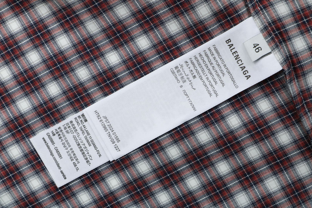 Balenciaga Red and Grey Check Faux Two-Piece Layered Long-Sleeve Shirt
