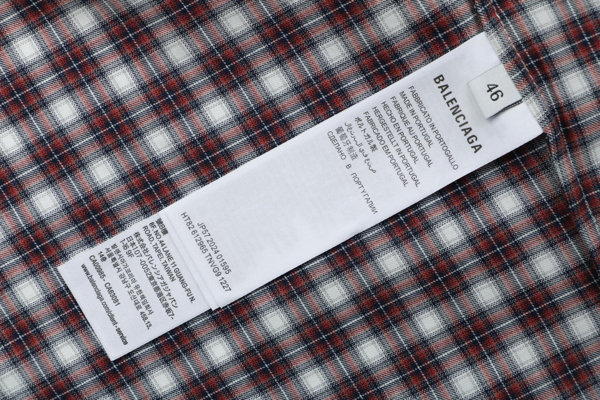 Balenciaga Red and Grey Check Faux Two-Piece Layered Long-Sleeve Shirt