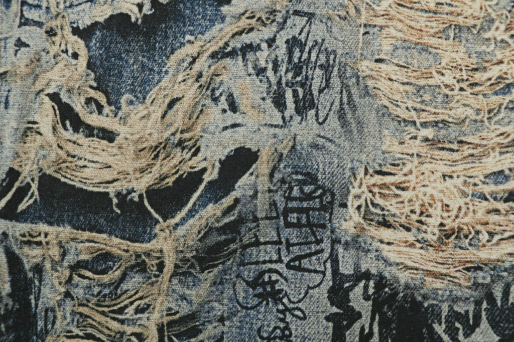 Acne Studios Distressed Trompe-L'Oeil Graffiti Print Denim Trousers - Indigo Multi
