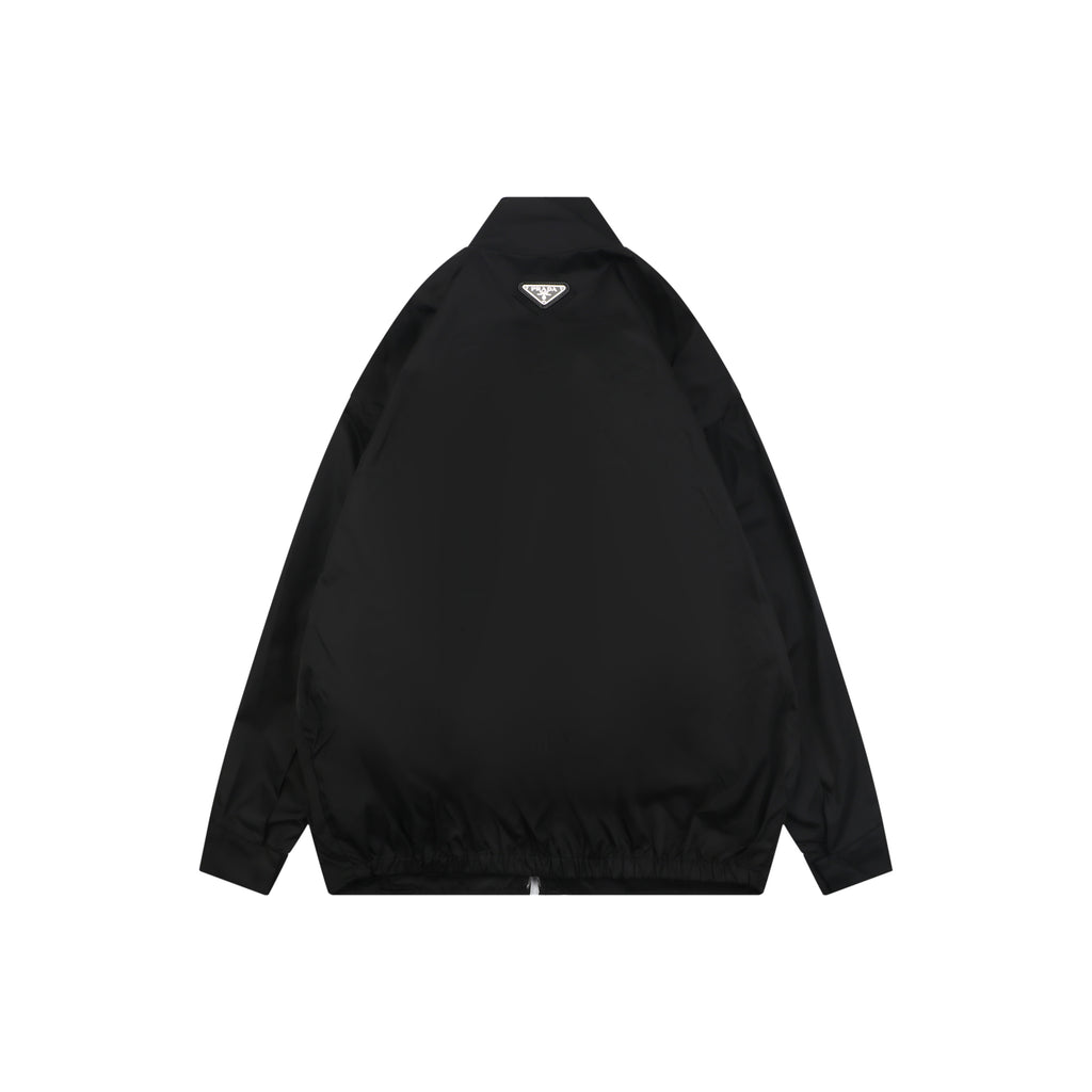 Prada Back Triangle Logo Funnel-Neck Zip Jacket - Black
