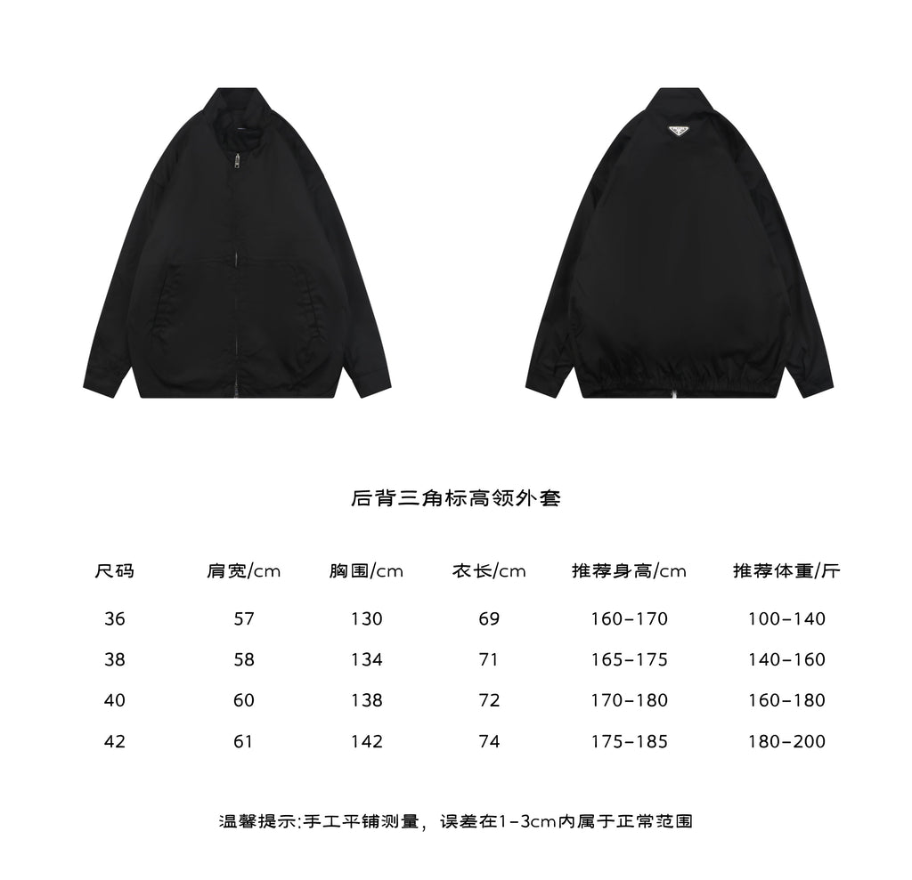 Prada Back Triangle Logo Funnel-Neck Zip Jacket Black - Front and Back View