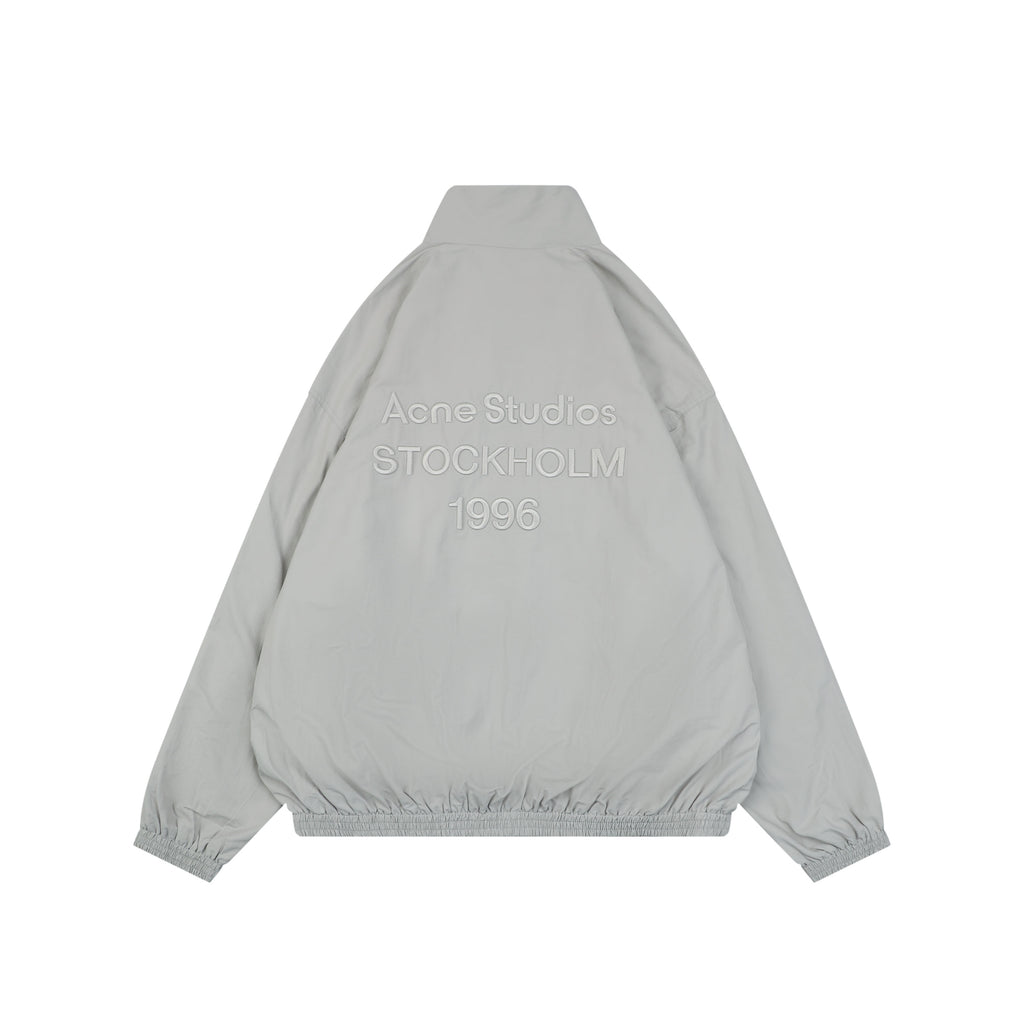 Acne Studios Back 'Acne Studios Stockholm 1996' Tonal Embroidered Funnel-Neck Zip Jacket - Grey
