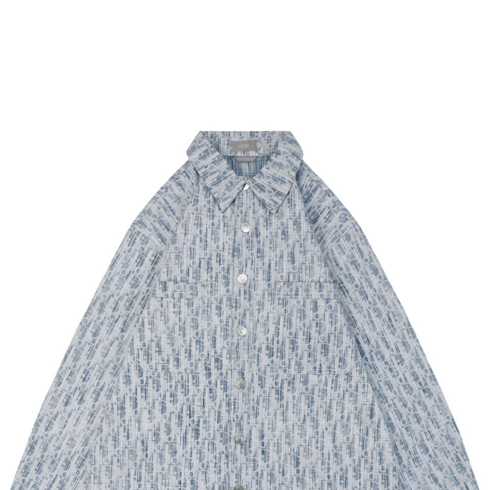 Dior x Stüssy 22FW Tonal Oblique Jacquard Long-Sleeve Shirt - Light Blue