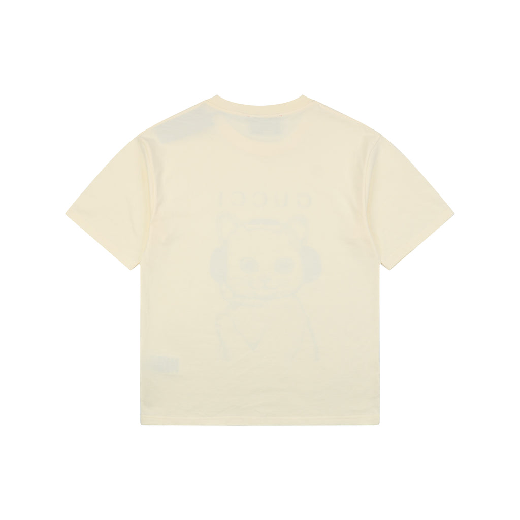Gucci Green Headphone Cat Graphic Short-Sleeve T-Shirt - Ivory