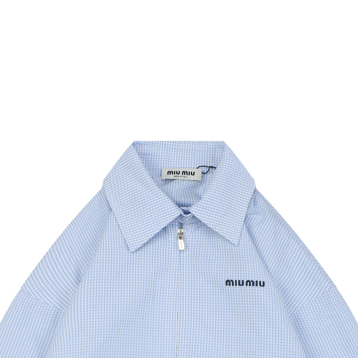 Miu Miu Light Blue Micro-Check Elasticated-Hem Blouson Jacket - Light Blue