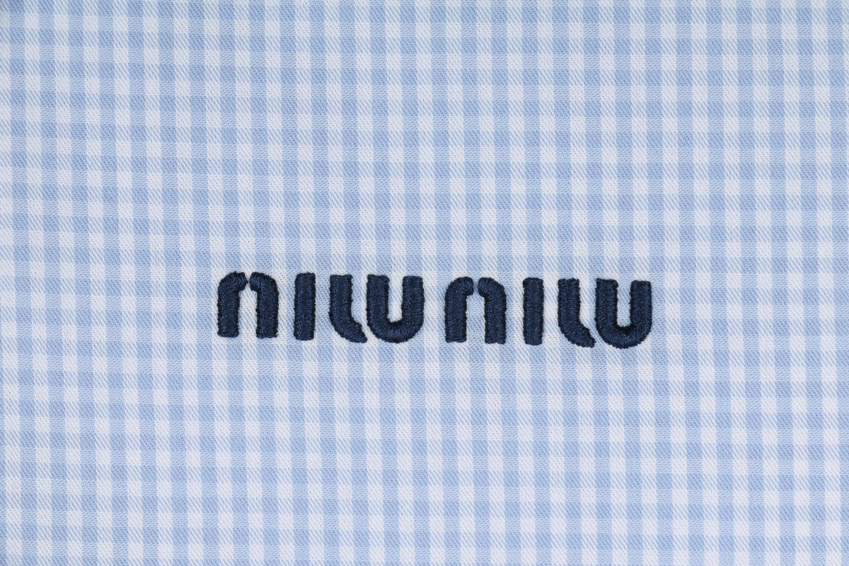 Miu Miu Light Blue Micro-Check Elasticated-Hem Blouson Jacket - Light Blue
