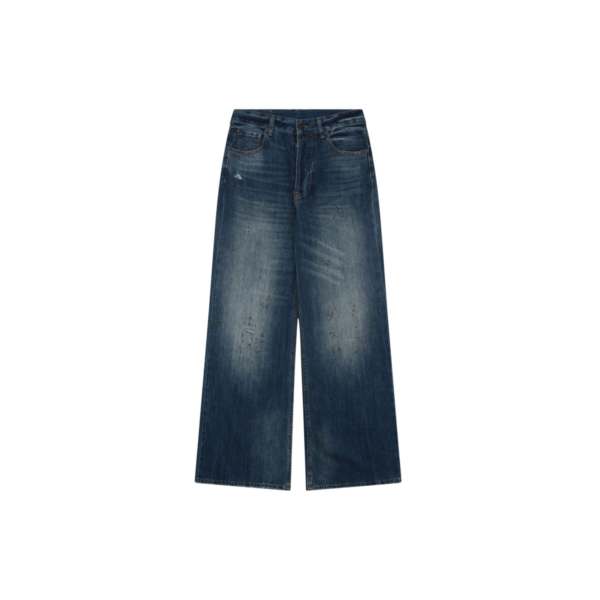 Acne Studios 2021F Ink-Splash Vintage-Wash Wide-Leg Denim Trousers - Indigo