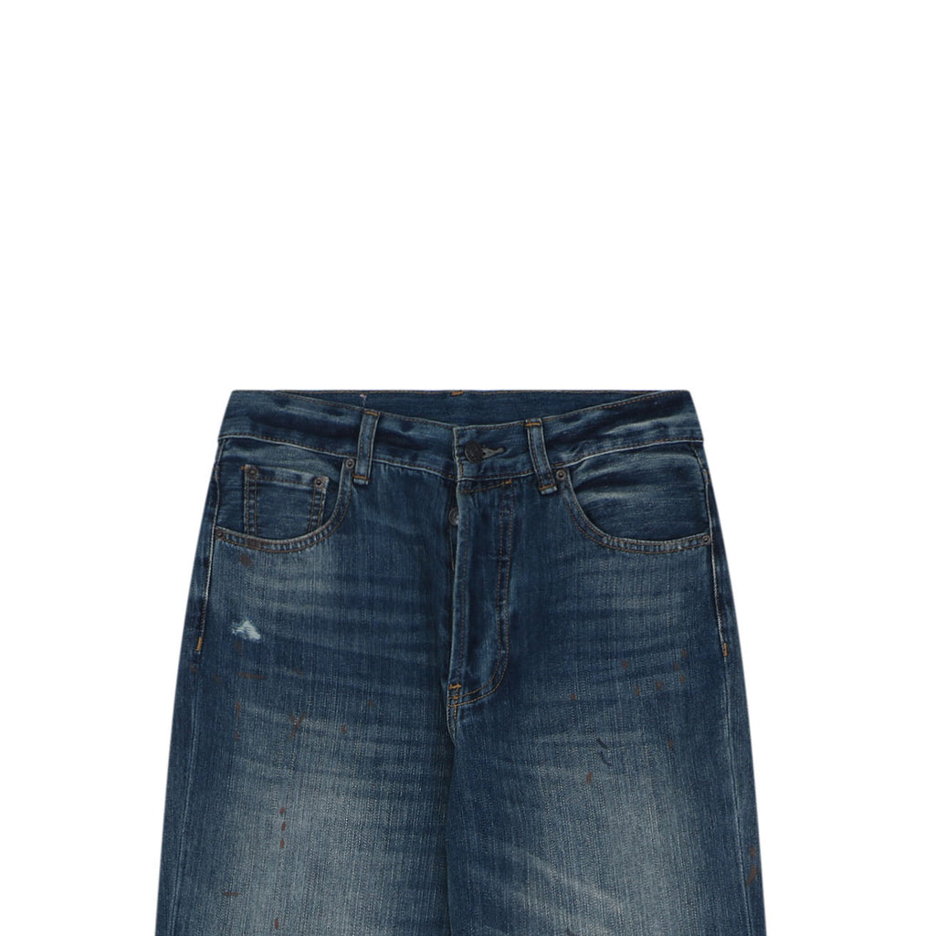 Acne Studios 2021F Ink-Splash Vintage-Wash Wide-Leg Denim Trousers - Indigo