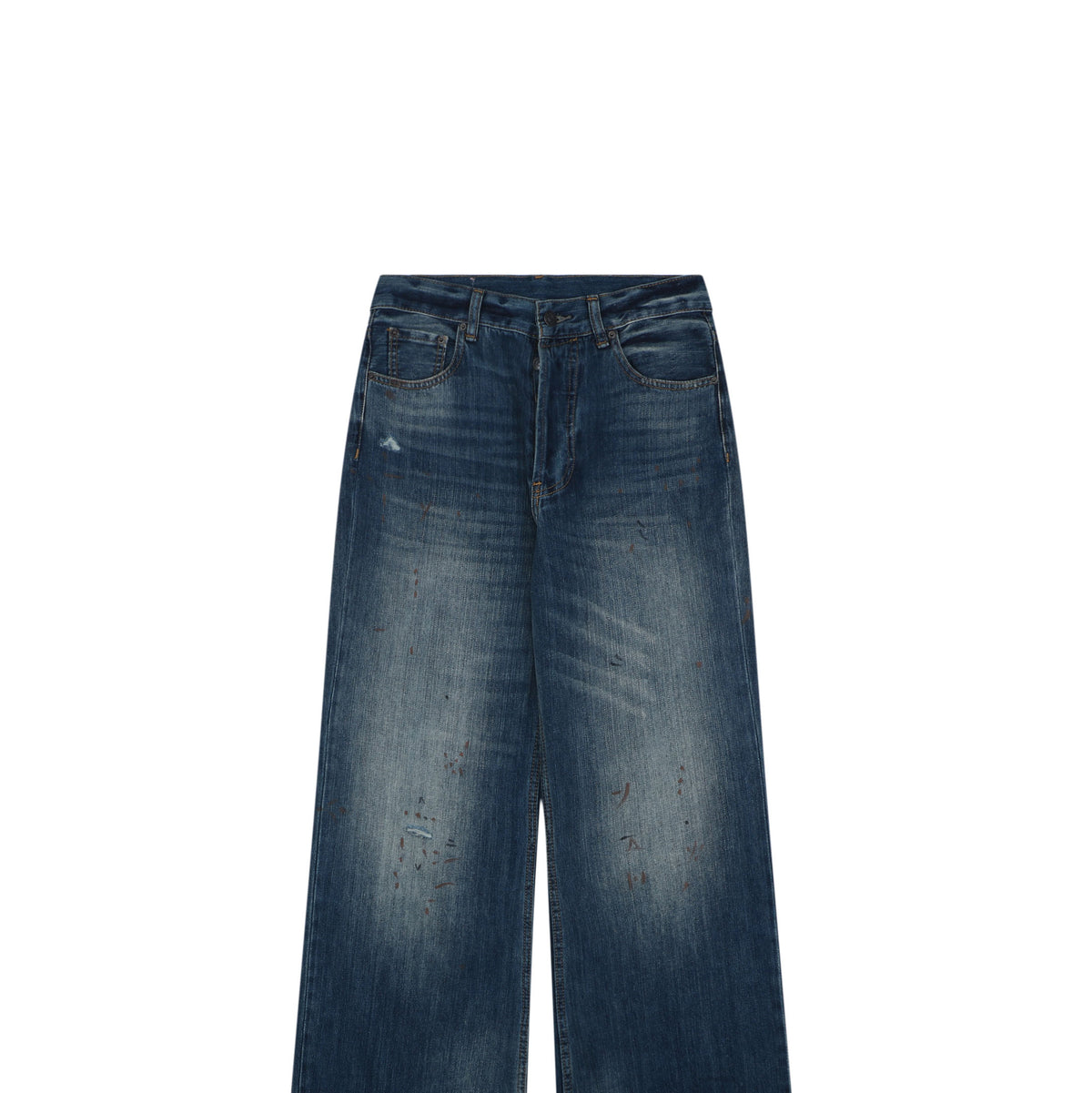 Acne Studios 2021F Ink-Splash Vintage-Wash Wide-Leg Denim Trousers - Indigo