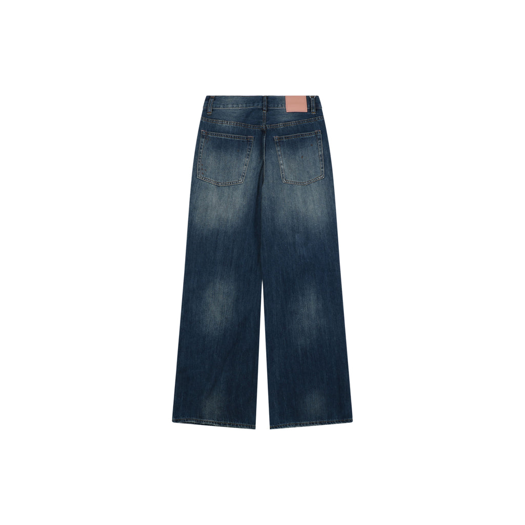 Acne Studios 2021F Ink-Splash Vintage-Wash Wide-Leg Denim Trousers - Indigo