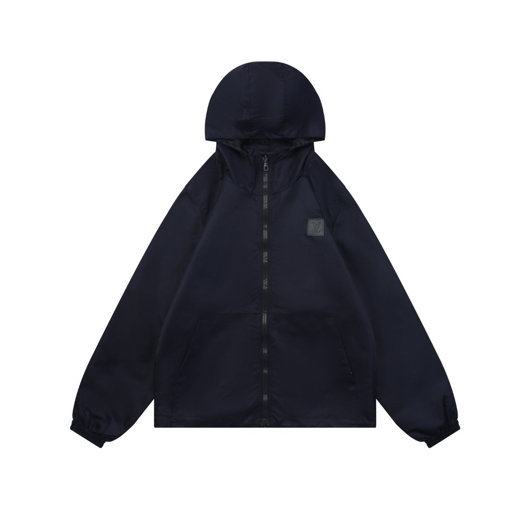 Louis Vuitton Tonal Monogram Reversible Hooded Zip Jacket - Navy