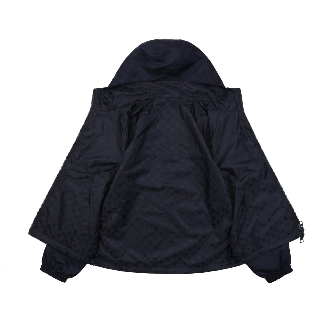 Louis Vuitton Tonal Monogram Reversible Hooded Zip Jacket - Navy
