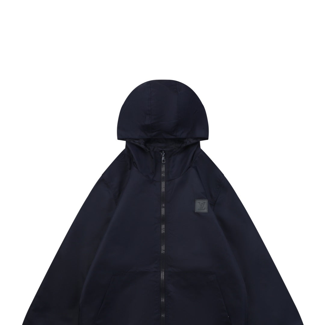 Louis Vuitton Tonal Monogram Reversible Hooded Zip Jacket - Navy