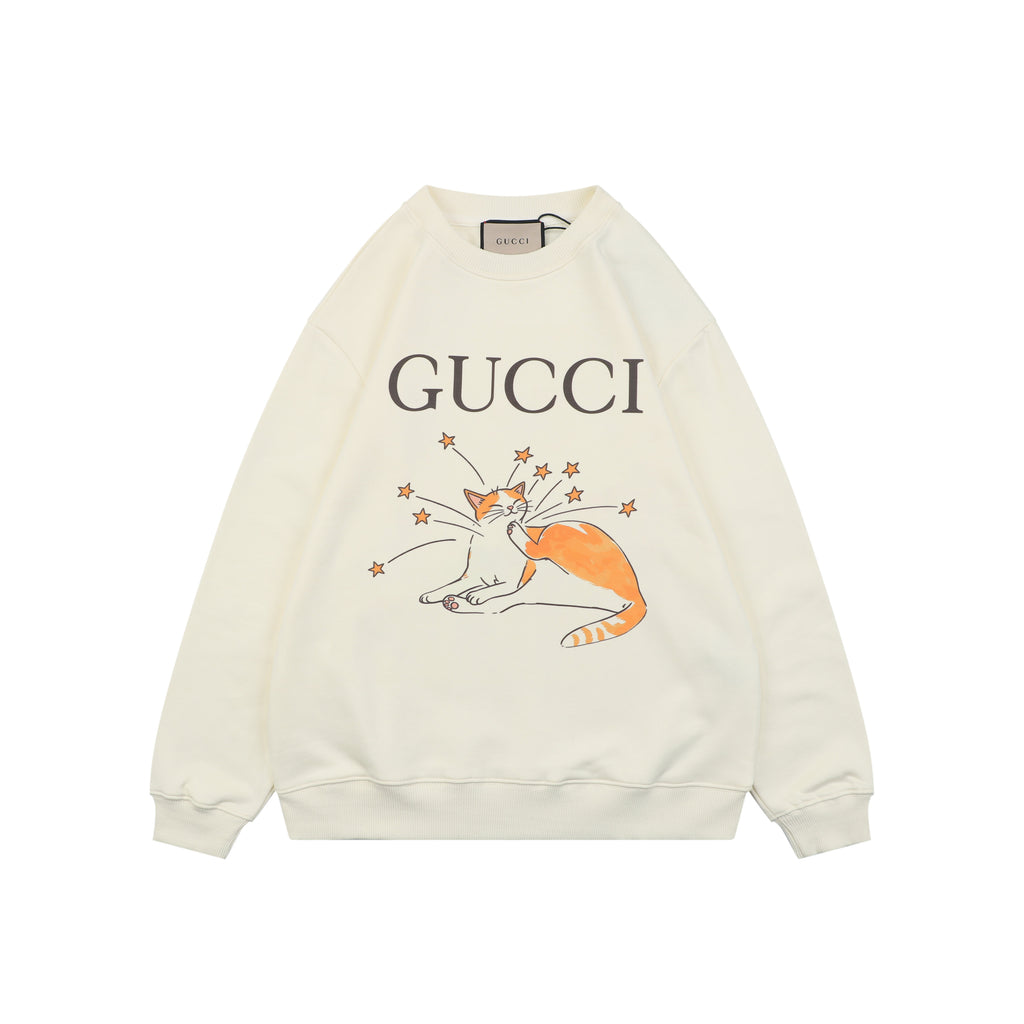 Gucci Starry Cat Graphic Crew-Neck Sweatshirt - Ivory