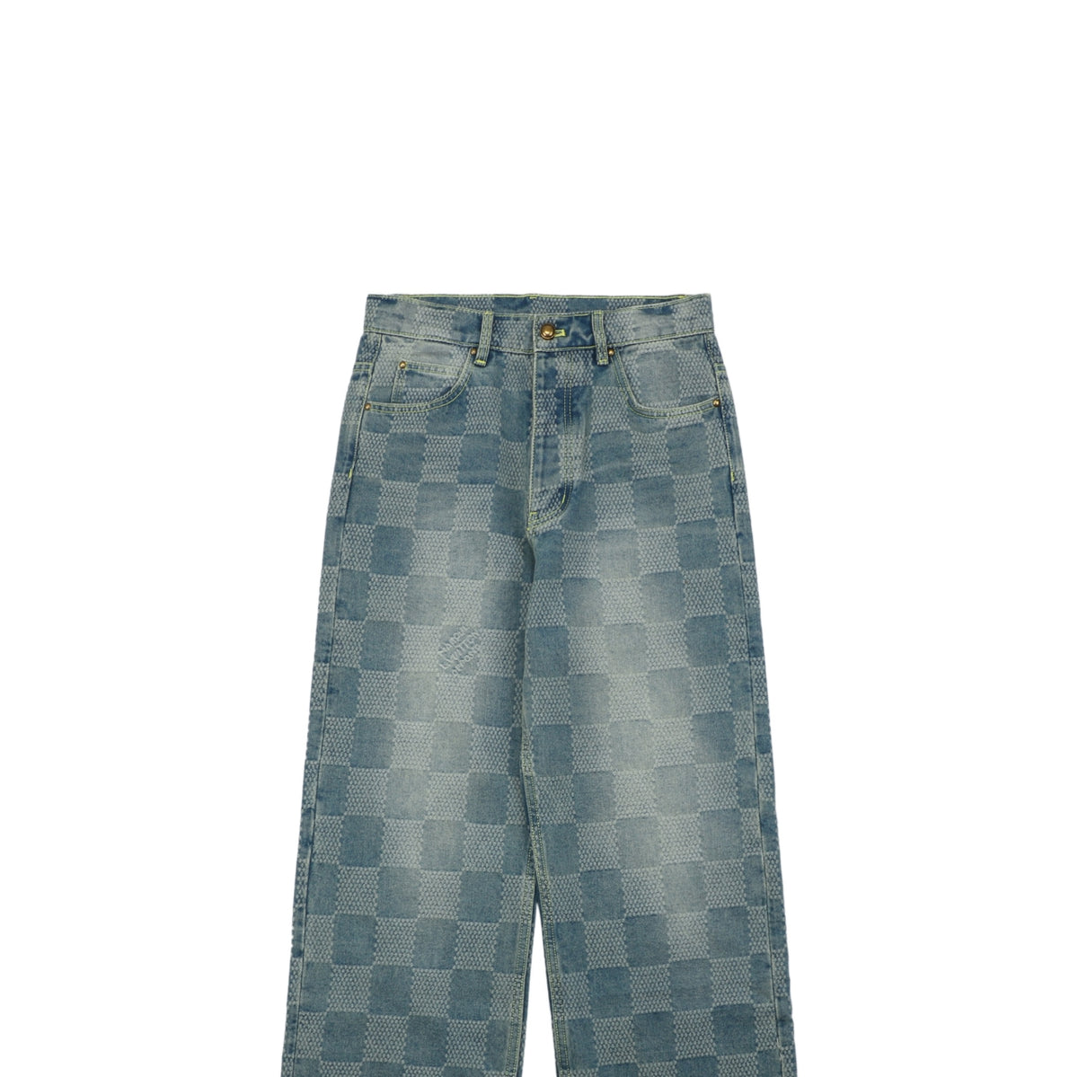 Louis Vuitton Washed Blue Damier-Jacquard Wide-Leg Denim Trousers - Washed Blue