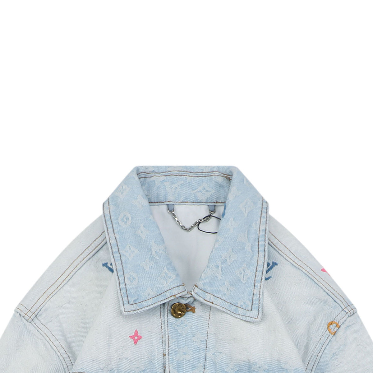 Louis Vuitton Multicolour Monogram All-Over Embroidered Bleach-Wash Denim Trucker Jacket - Light Blue