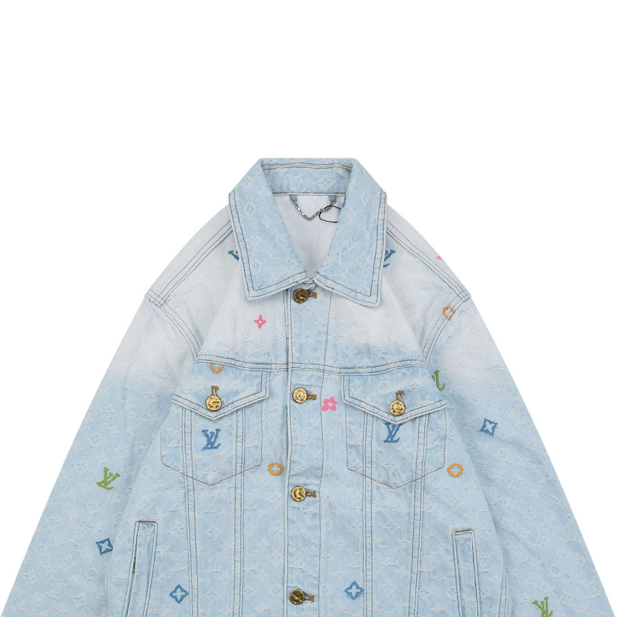 Louis Vuitton Multicolour Monogram All-Over Embroidered Bleach-Wash Denim Trucker Jacket - Light Blue