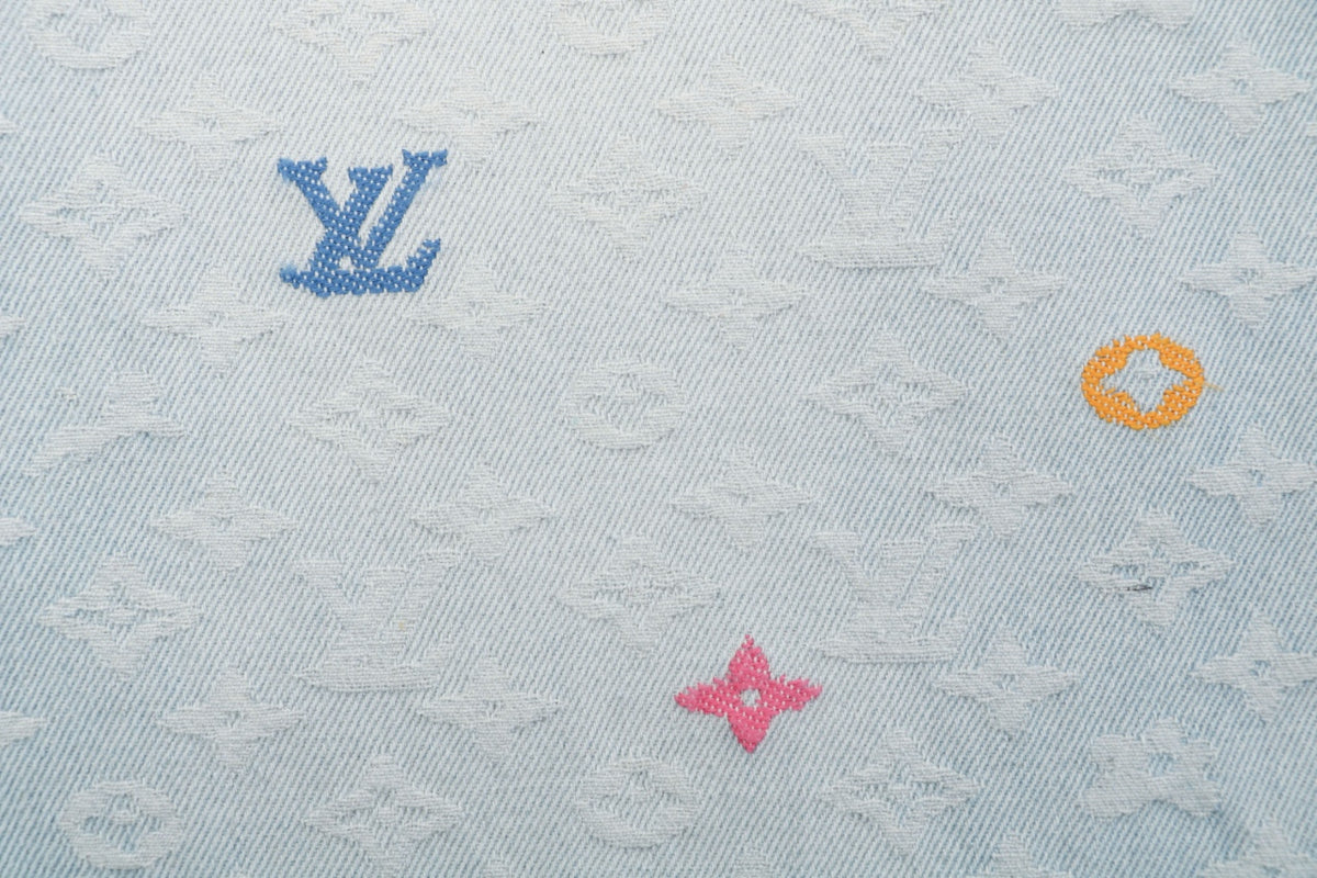Louis Vuitton Multicolour Monogram All-Over Embroidered Bleach-Wash Wide-Leg Denim Trousers - Light Blue