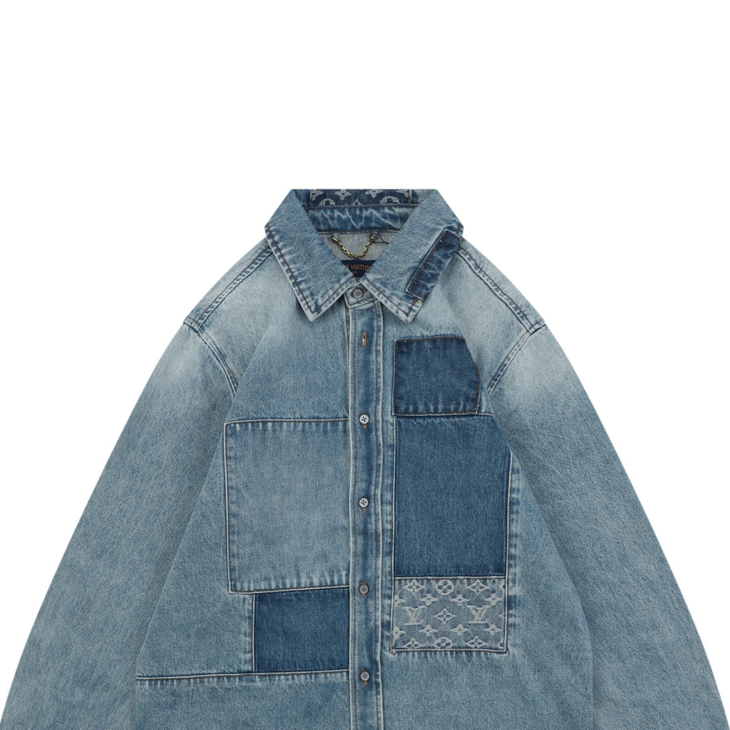 Louis Vuitton Washed Blue Patchwork Denim Shirt Jacket - Washed Blue