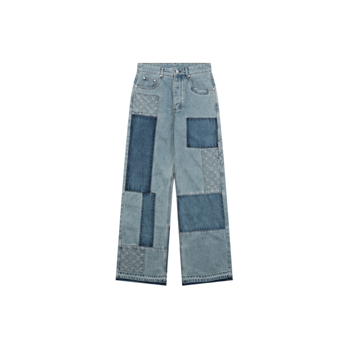 Louis Vuitton Washed Blue Patchwork Wide-Leg Denim Trousers - Washed Blue