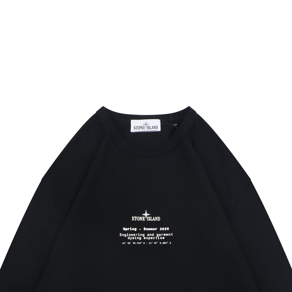 Stone Island Distressed Compass Badge Graphic Long-Sleeve T-Shirt - Black