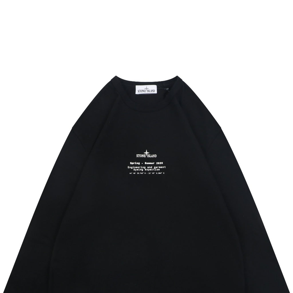 Stone Island Distressed Compass Badge Graphic Long-Sleeve T-Shirt - Black